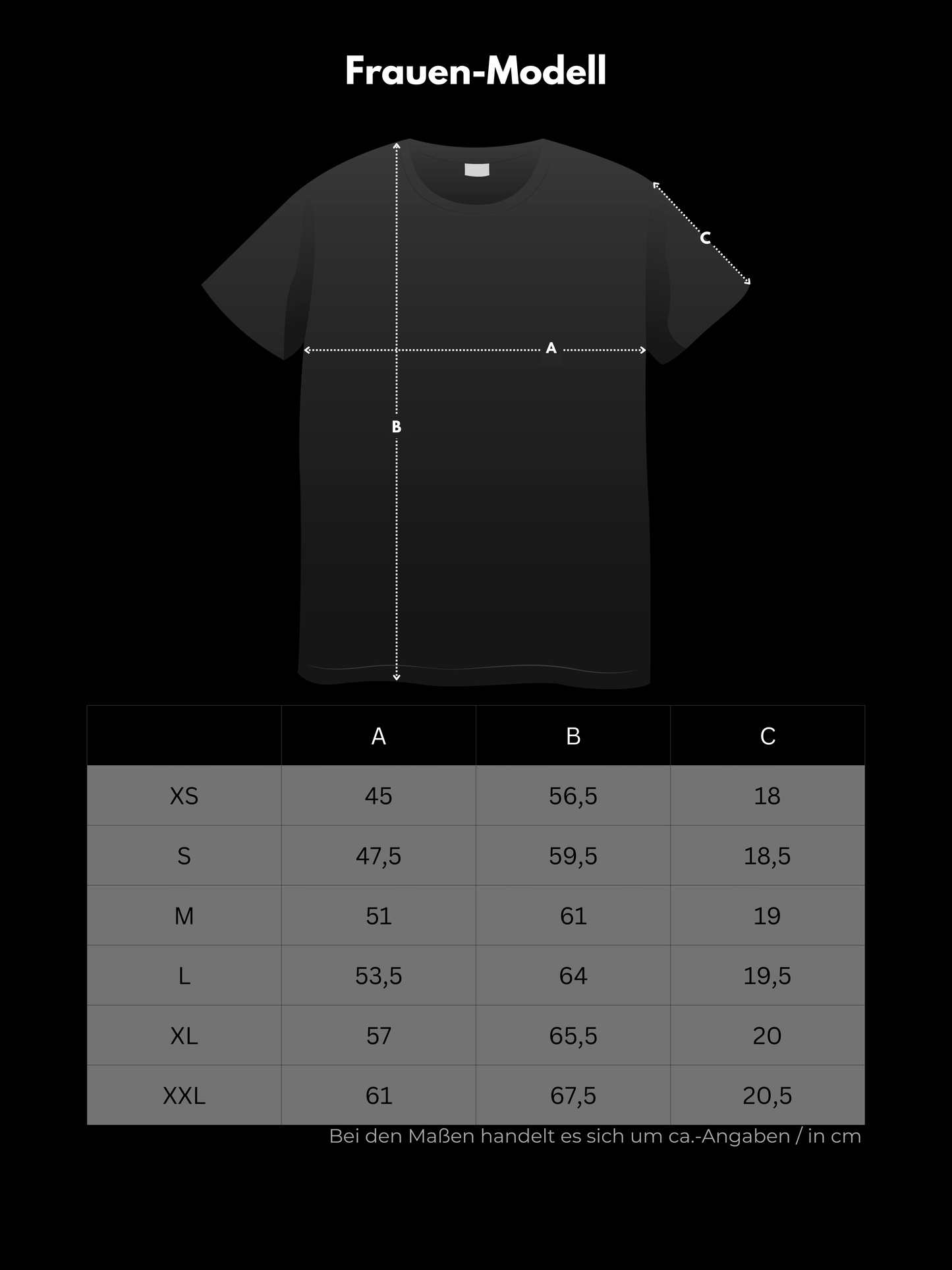 Ausgefallenes schwarzes T-Shirt | Statement Clothing | Größentabelle Frauen